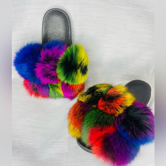 💖Multicolour Summer Fur Slides✨ - Picture 2 of 6